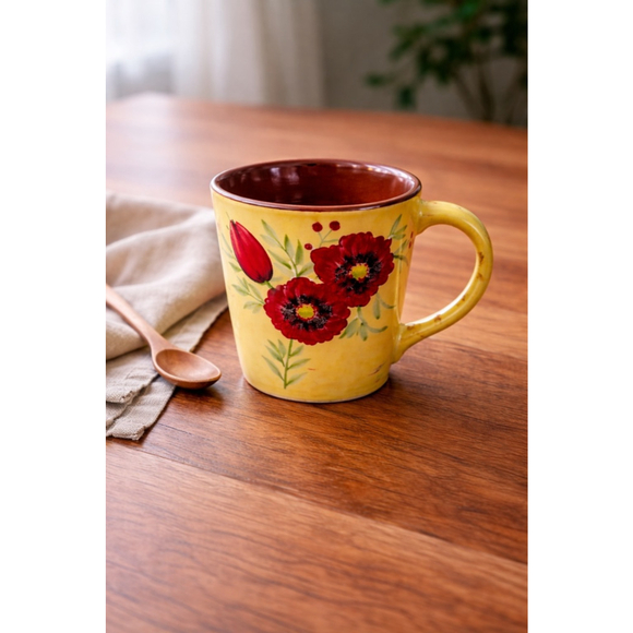 Unbranded Other - Hand Painted Yellow Floral Coffee Mug | Poppy & Tulip | Cottagecore